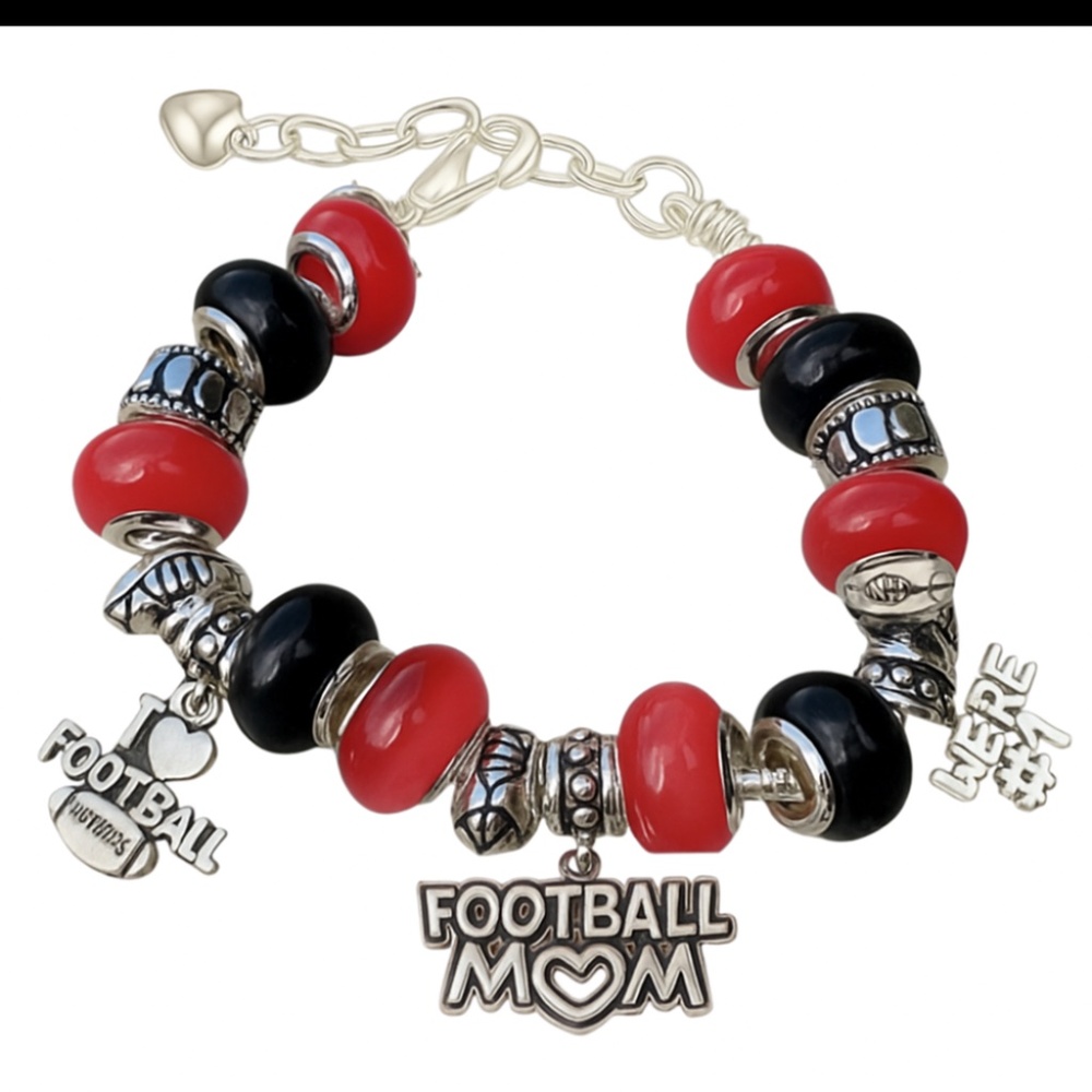 COPY - Football Mom Beaded Charm Bracelet - Yellow and Green Beads